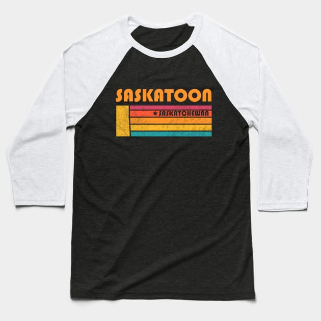 Saskatoon Saskatchewan Canada Vintage Distressed Souvenir Baseball T-Shirt by NickDezArts